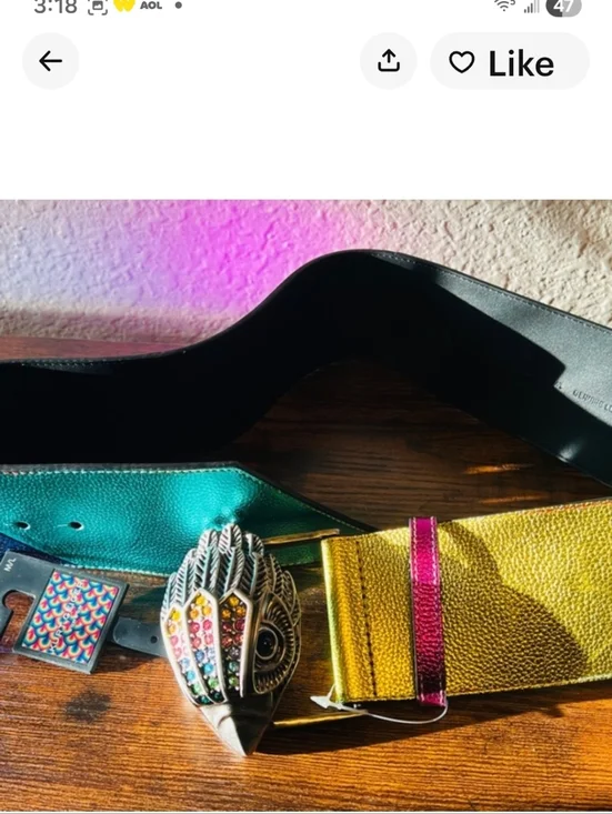 Kurt Geiger Crystal Eagle Head Metallic Wide Belt  Nwt Rare - Picture 5 of 12